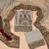 Organza Beige Unstitched Suit